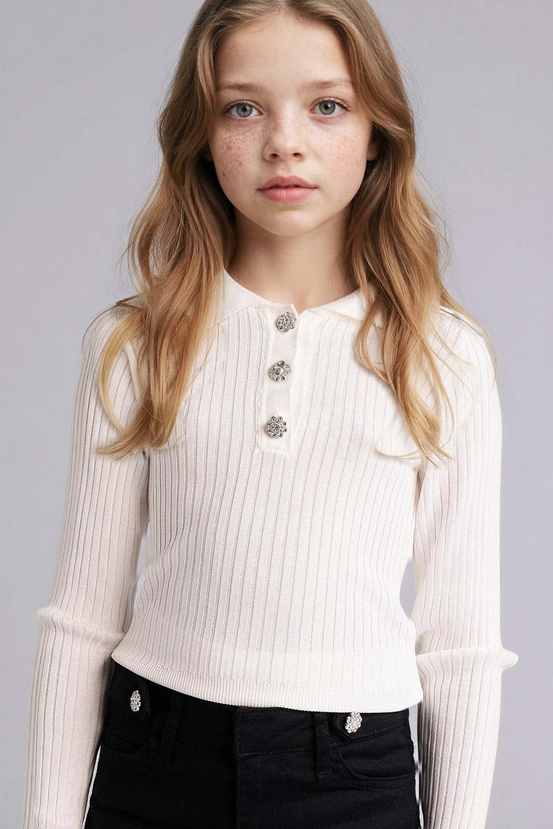 ديفاكتو بلوفر بناتي قصة عادية بياقة V - Image 1